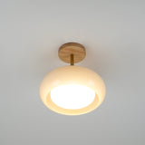 Bauhaus Inspired Mid Century Modern Glass Disc Ceiling Lamp Vintage Wood Light Fixture