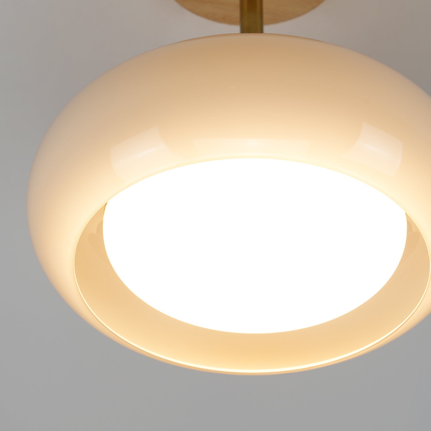 Bauhaus Inspired Mid Century Modern Glass Disc Ceiling Lamp Vintage Wood Light Fixture