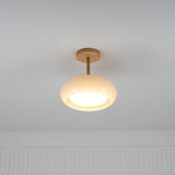 Bauhaus Inspired Mid Century Modern Glass Disc Ceiling Lamp Vintage Wood Light Fixture