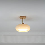 Bauhaus Inspired Mid Century Modern Glass Disc Ceiling Lamp Vintage Wood Light Fixture