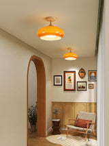 Bauhaus Inspired Mid Century Modern Glass Disc Ceiling Lamp Vintage Wood Light Fixture