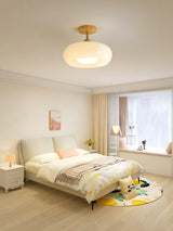 Bauhaus Inspired Mid Century Modern Glass Disc Ceiling Lamp Vintage Wood Light Fixture