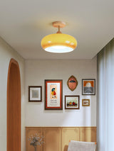 Bauhaus Inspired Mid Century Modern Glass Disc Ceiling Lamp Vintage Wood Light Fixture