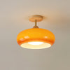 Bauhaus Inspired Mid Century Modern Glass Disc Ceiling Lamp Vintage Wood Light Fixture
