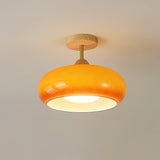 Bauhaus Inspired Mid Century Modern Glass Disc Ceiling Lamp Vintage Wood Light Fixture