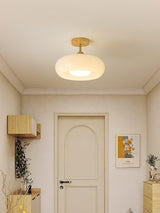 Bauhaus Inspired Mid Century Modern Glass Disc Ceiling Lamp Vintage Wood Light Fixture