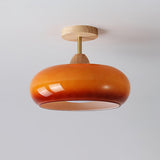Bauhaus Inspired Mid Century Modern Glass Disc Ceiling Lamp Vintage Wood Light Fixture
