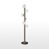 Modern Planetary Globe Standing Floor Lamp with White Blown Glass Shades and Brass Accents