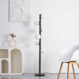 Modern Planetary Globe Standing Floor Lamp with White Blown Glass Shades and Brass Accents