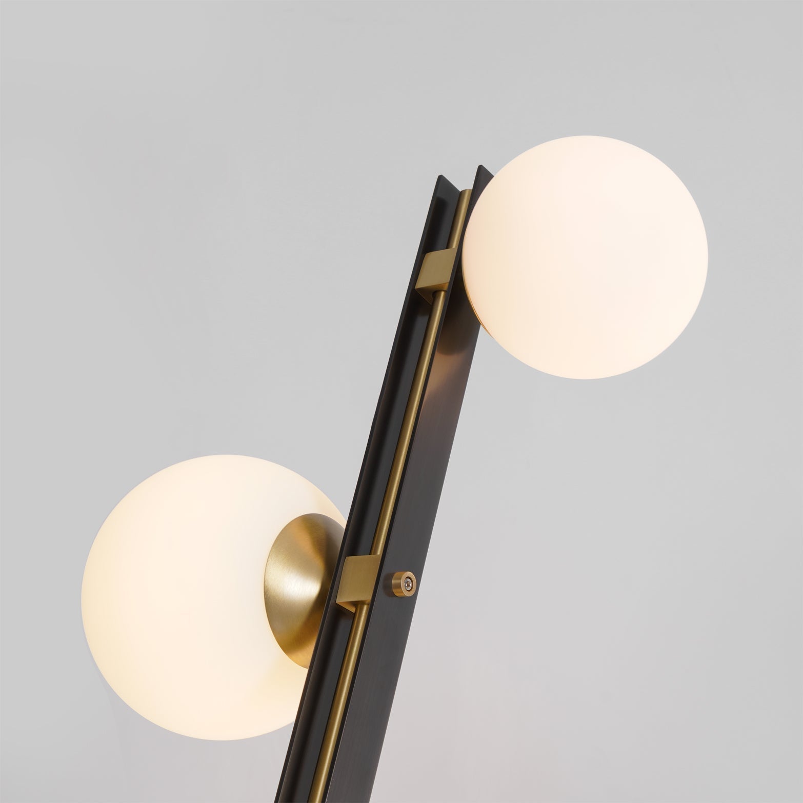 Modern Planetary Globe Standing Floor Lamp with White Blown Glass Shades and Brass Accents