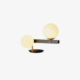 Planeta Mid Century Glass Globe Table Lamp with Brushed Brass Accents and White Blown Glass
