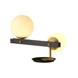Planeta Mid Century Glass Globe Table Lamp with Brushed Brass Accents and White Blown Glass