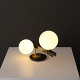 Planeta Mid Century Glass Globe Table Lamp with Brushed Brass Accents and White Blown Glass