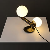 Planeta Mid Century Glass Globe Table Lamp with Brushed Brass Accents and White Blown Glass