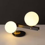 Planeta Mid Century Glass Globe Table Lamp with Brushed Brass Accents and White Blown Glass