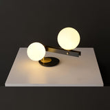 Planeta Mid Century Glass Globe Table Lamp with Brushed Brass Accents and White Blown Glass