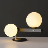 Planeta Mid Century Glass Globe Table Lamp with Brushed Brass Accents and White Blown Glass