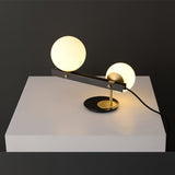 Planeta Mid Century Glass Globe Table Lamp with Brushed Brass Accents and White Blown Glass