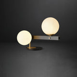Planeta Mid Century Glass Globe Table Lamp with Brushed Brass Accents and White Blown Glass