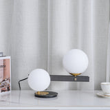 Planeta Mid Century Glass Globe Table Lamp with Brushed Brass Accents and White Blown Glass