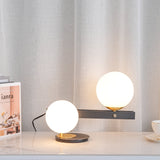 Planeta Mid Century Glass Globe Table Lamp with Brushed Brass Accents and White Blown Glass