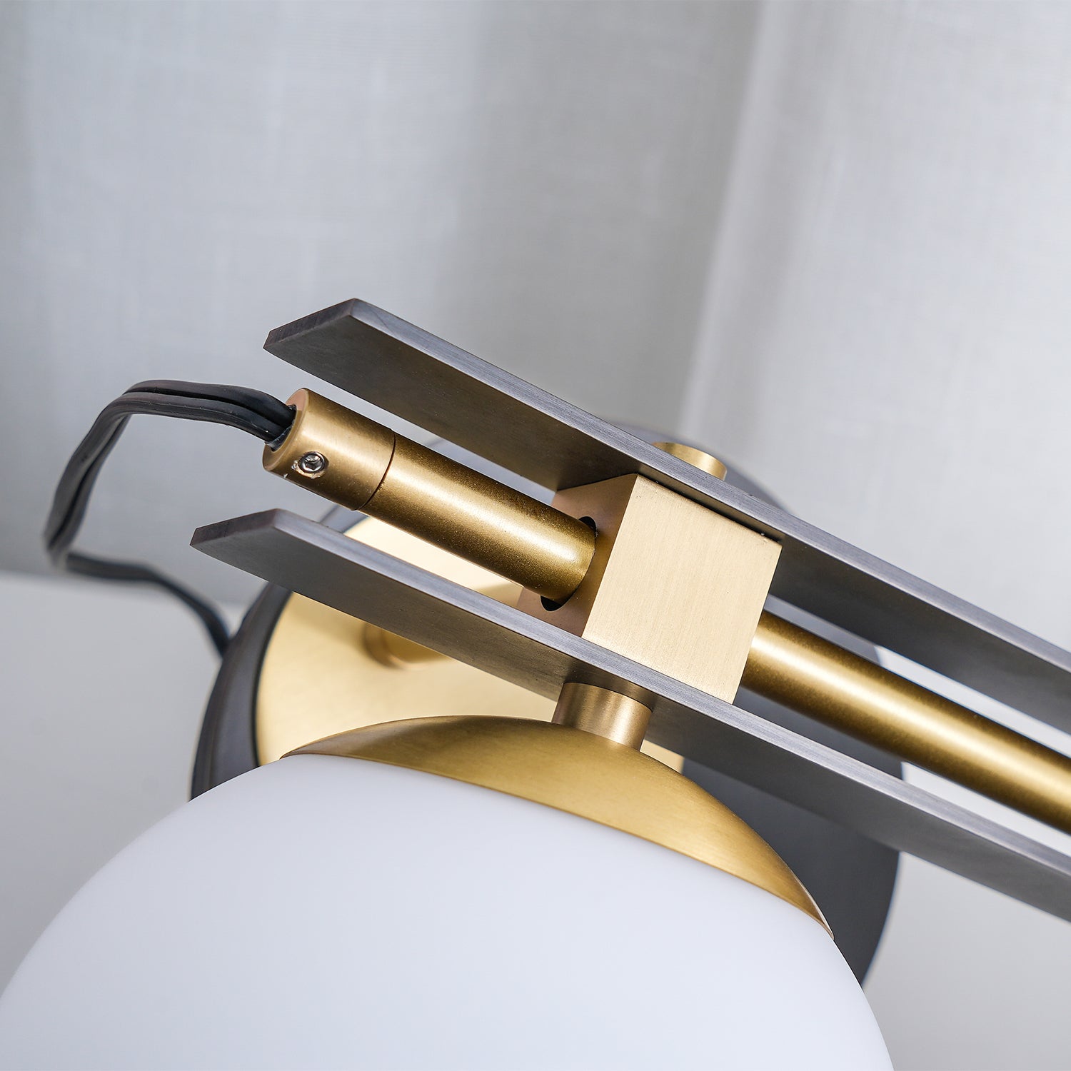 Planeta Mid Century Glass Globe Table Lamp with Brushed Brass Accents and White Blown Glass