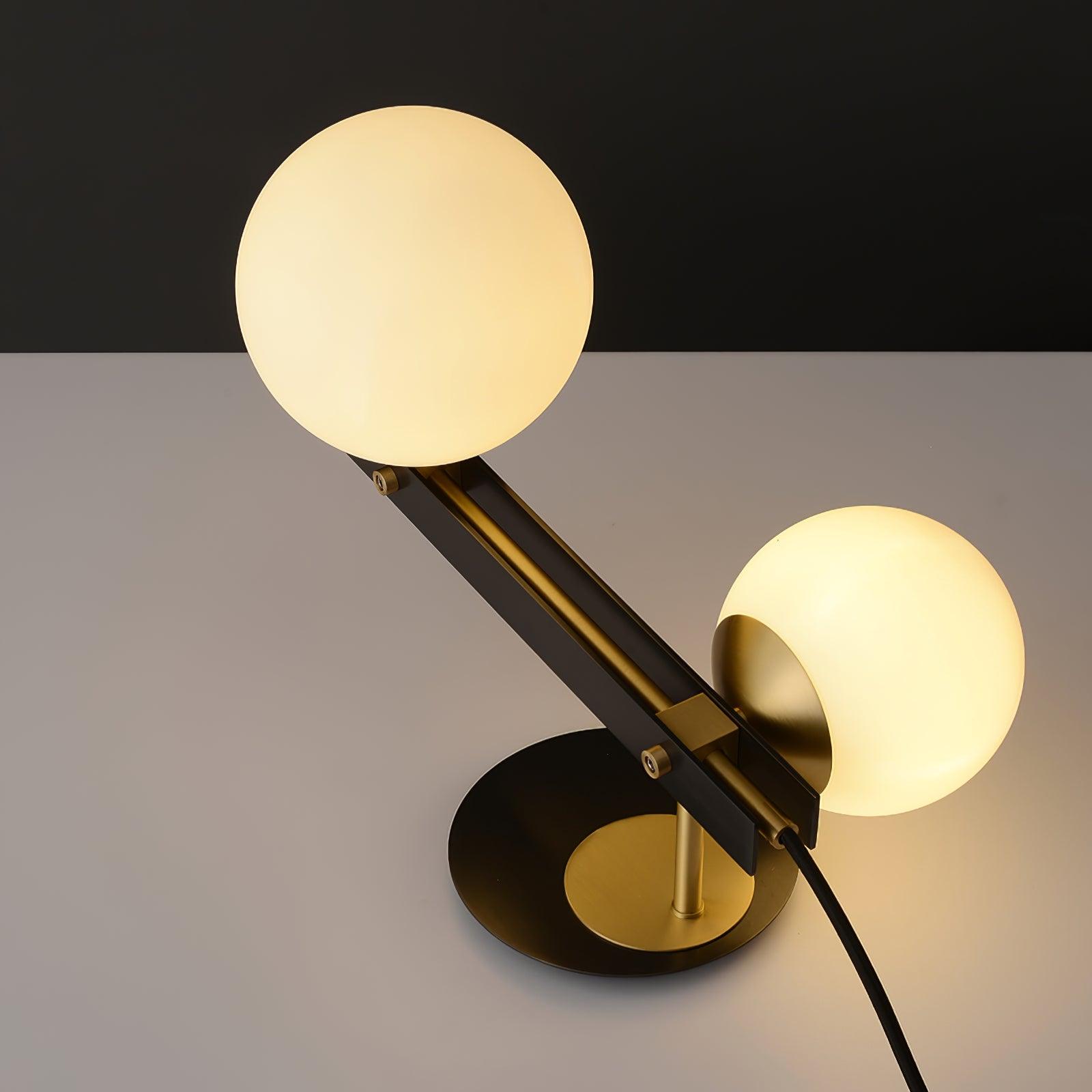 Planeta Mid Century Glass Globe Table Lamp with Brushed Brass Accents and White Blown Glass