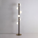 Planeta Walnut Wood Floor Lamp with White Glass Diffusers and Gold Metal Trim