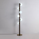 Planeta Walnut Wood Floor Lamp with White Glass Diffusers and Gold Metal Trim