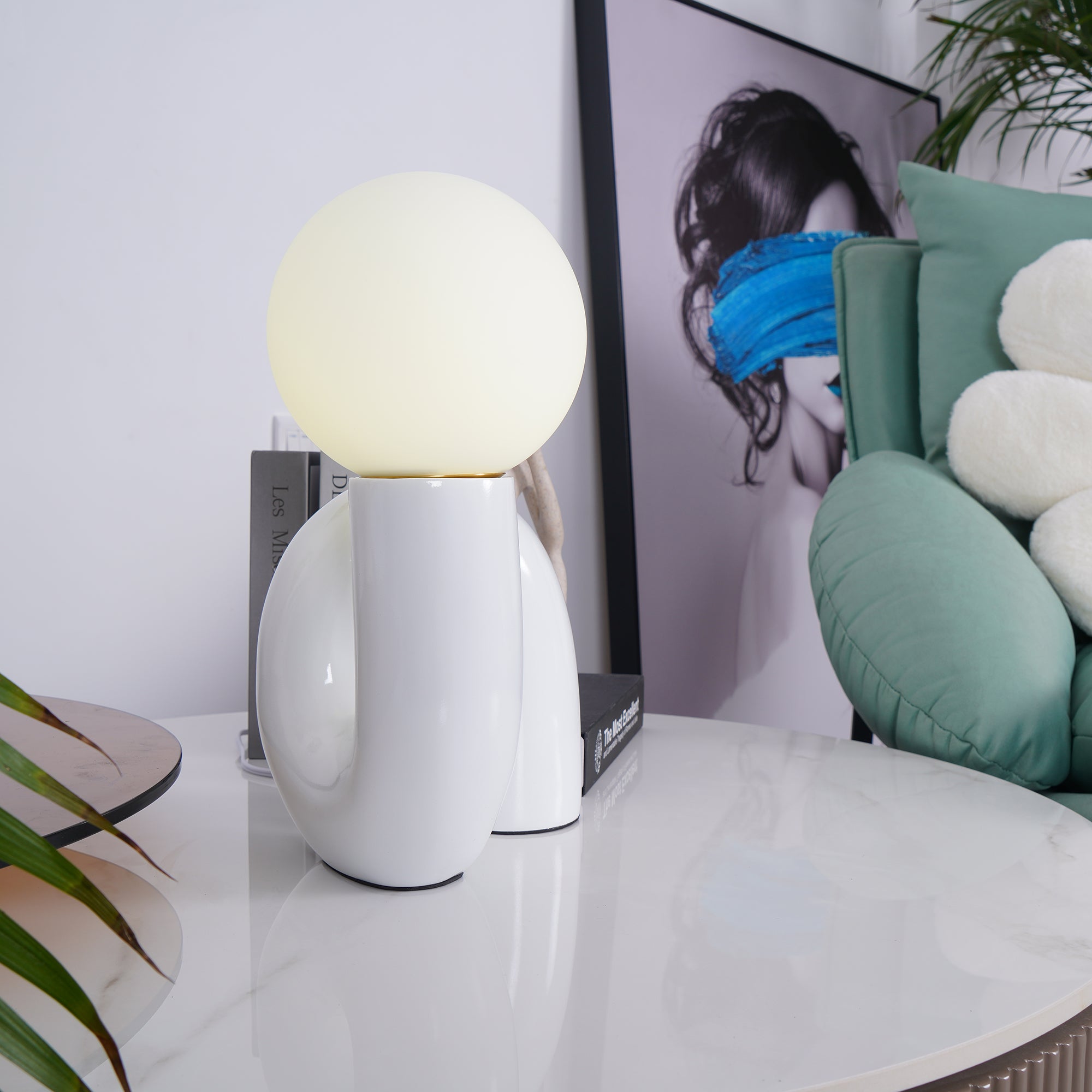 Modern Resin N Shape Table Lamp with Glass Globe for Creative Bedside and Office Lighting