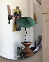 Sicilian Iron Table Lamp with Pleated Fabric Hat Shade and Beige Base for Home Decor