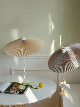 Sicilian Iron Table Lamp with Pleated Fabric Hat Shade and Beige Base for Home Decor