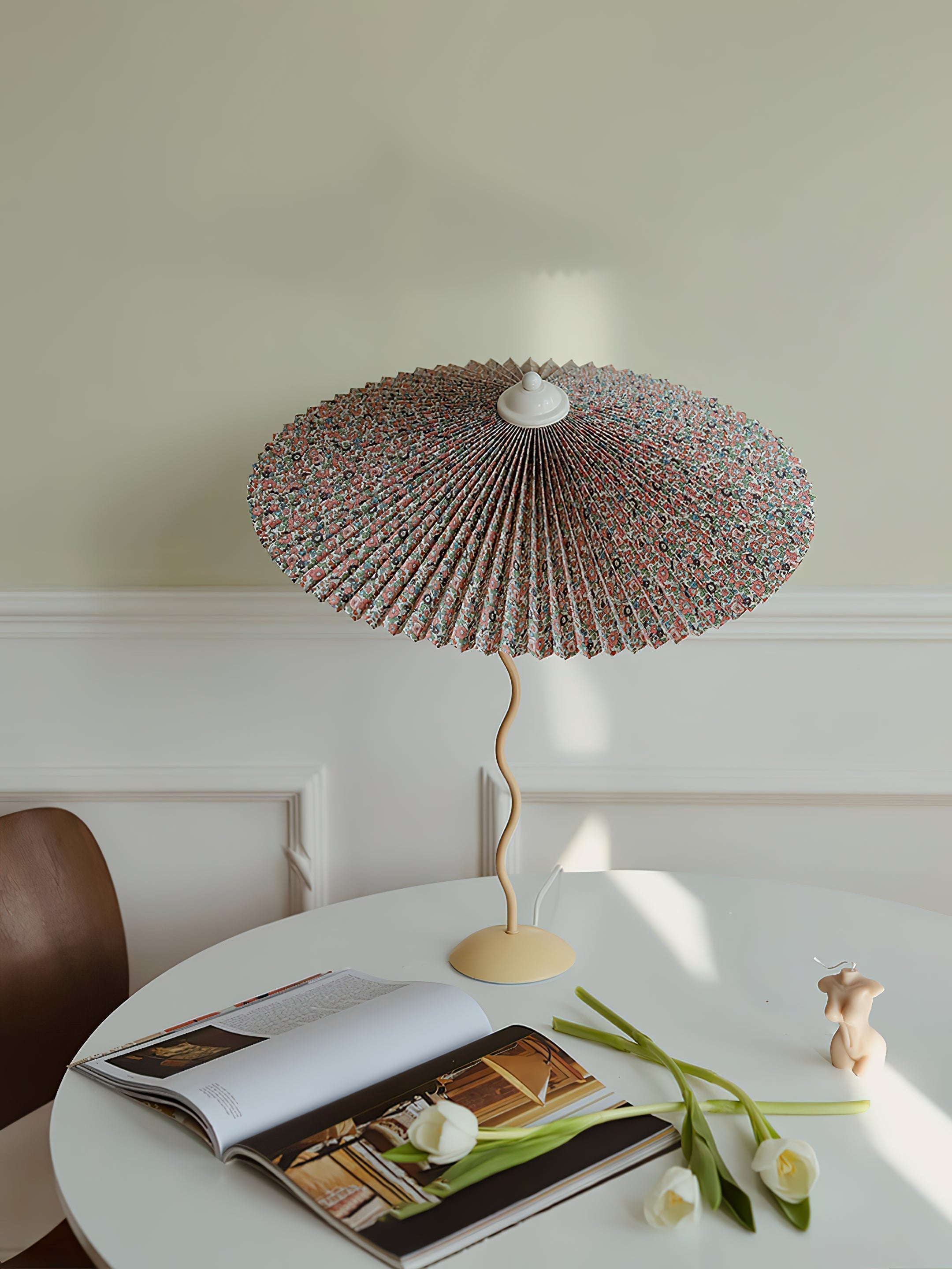 Sicilian Iron Table Lamp with Pleated Fabric Hat Shade and Beige Base for Home Decor