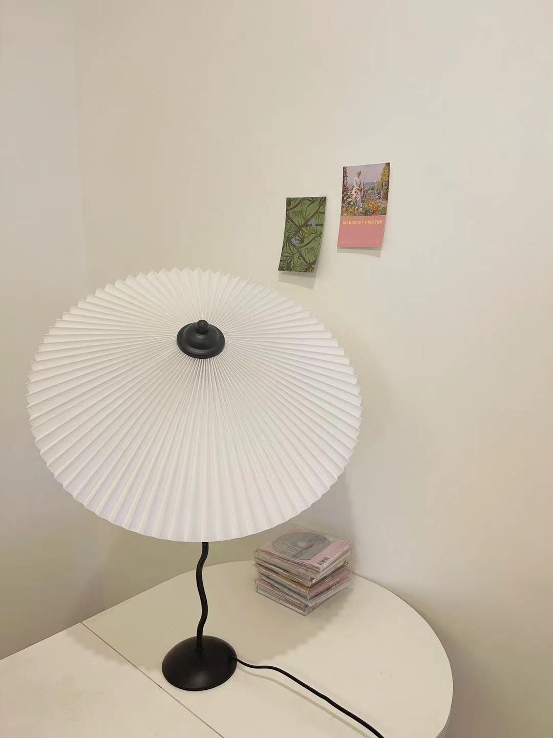 Sicilian Iron Table Lamp with Pleated Fabric Hat Shade and Beige Base for Home Decor