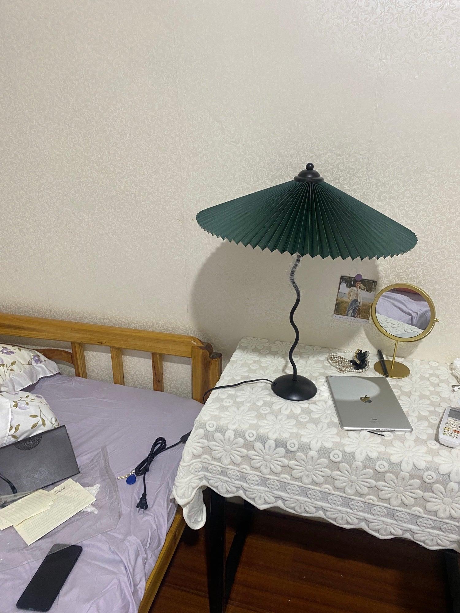 Sicilian Iron Table Lamp with Pleated Fabric Hat Shade and Beige Base for Home Decor