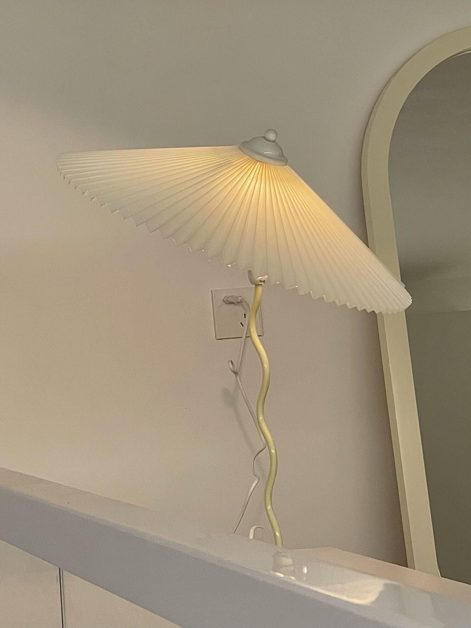 Sicilian Iron Table Lamp with Pleated Fabric Hat Shade and Beige Base for Home Decor