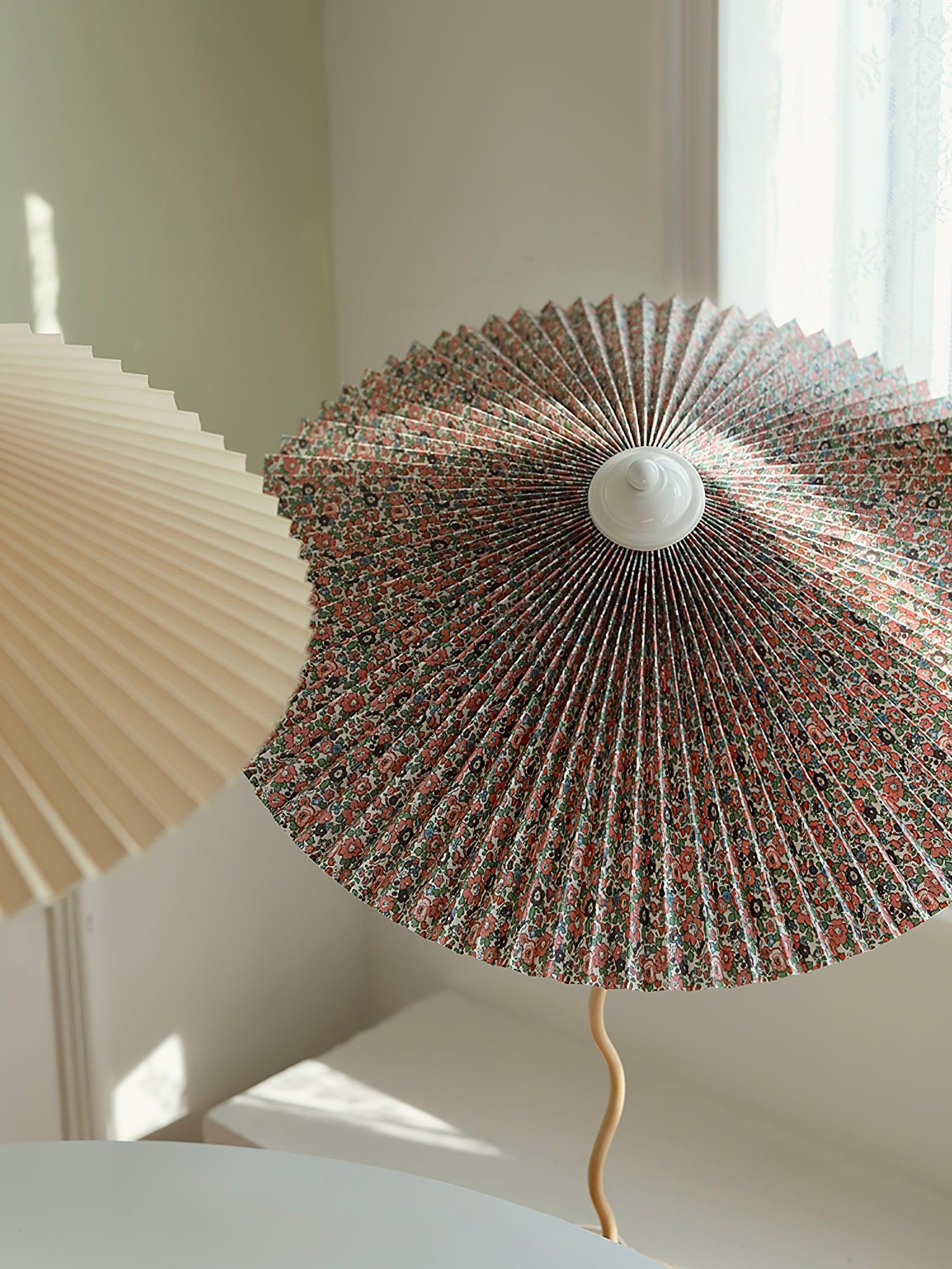 Sicilian Iron Table Lamp with Pleated Fabric Hat Shade and Beige Base for Home Decor