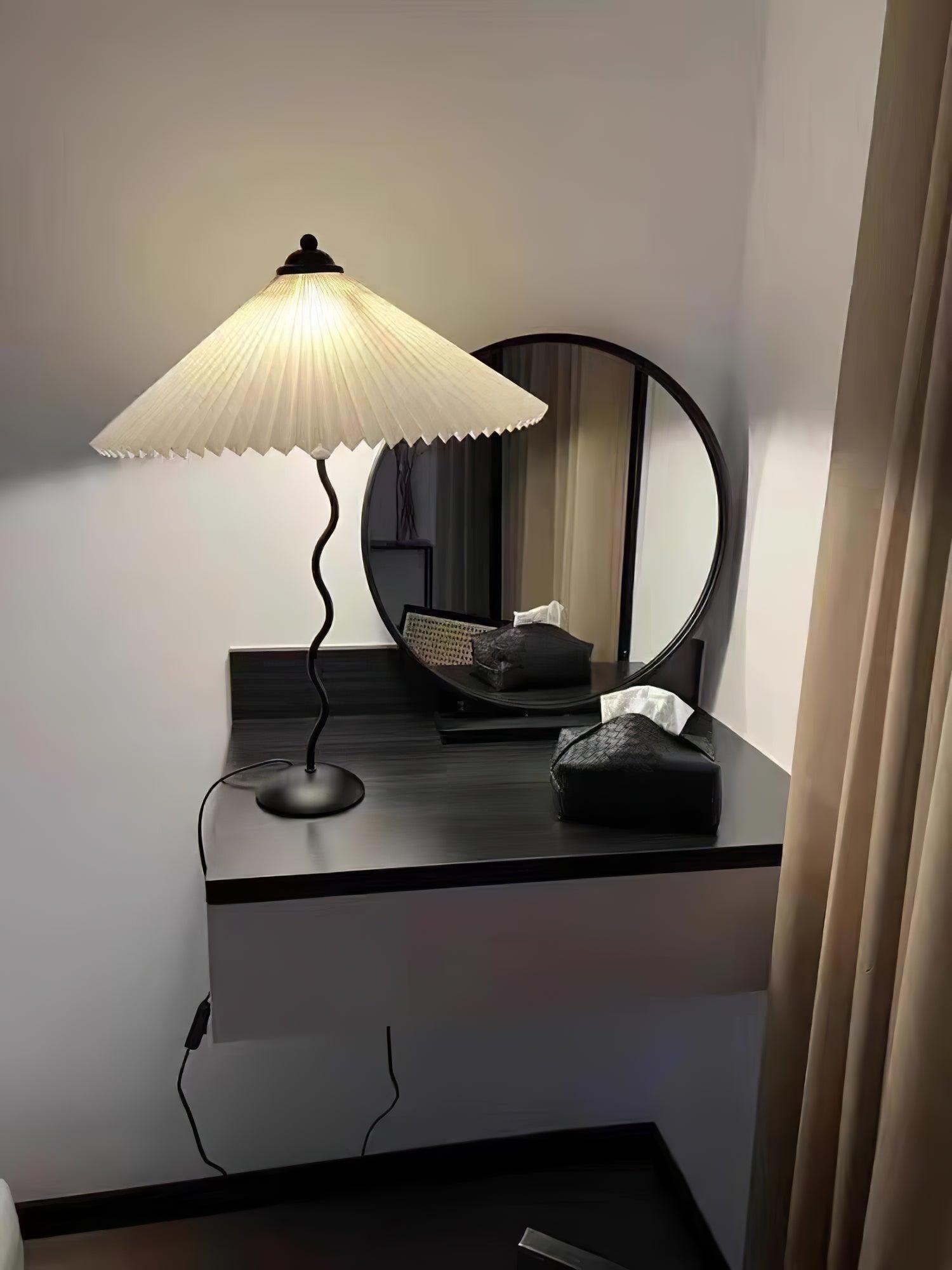 Sicilian Iron Table Lamp with Pleated Fabric Hat Shade and Beige Base for Home Decor