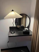 Sicilian Iron Table Lamp with Pleated Fabric Hat Shade and Beige Base for Home Decor