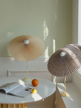 Sicilian Iron Table Lamp with Pleated Fabric Hat Shade and Beige Base for Home Decor