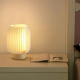 Modern Pleated Fabric Shade Table Lamp with Integrated LED for Bedside and Living Room