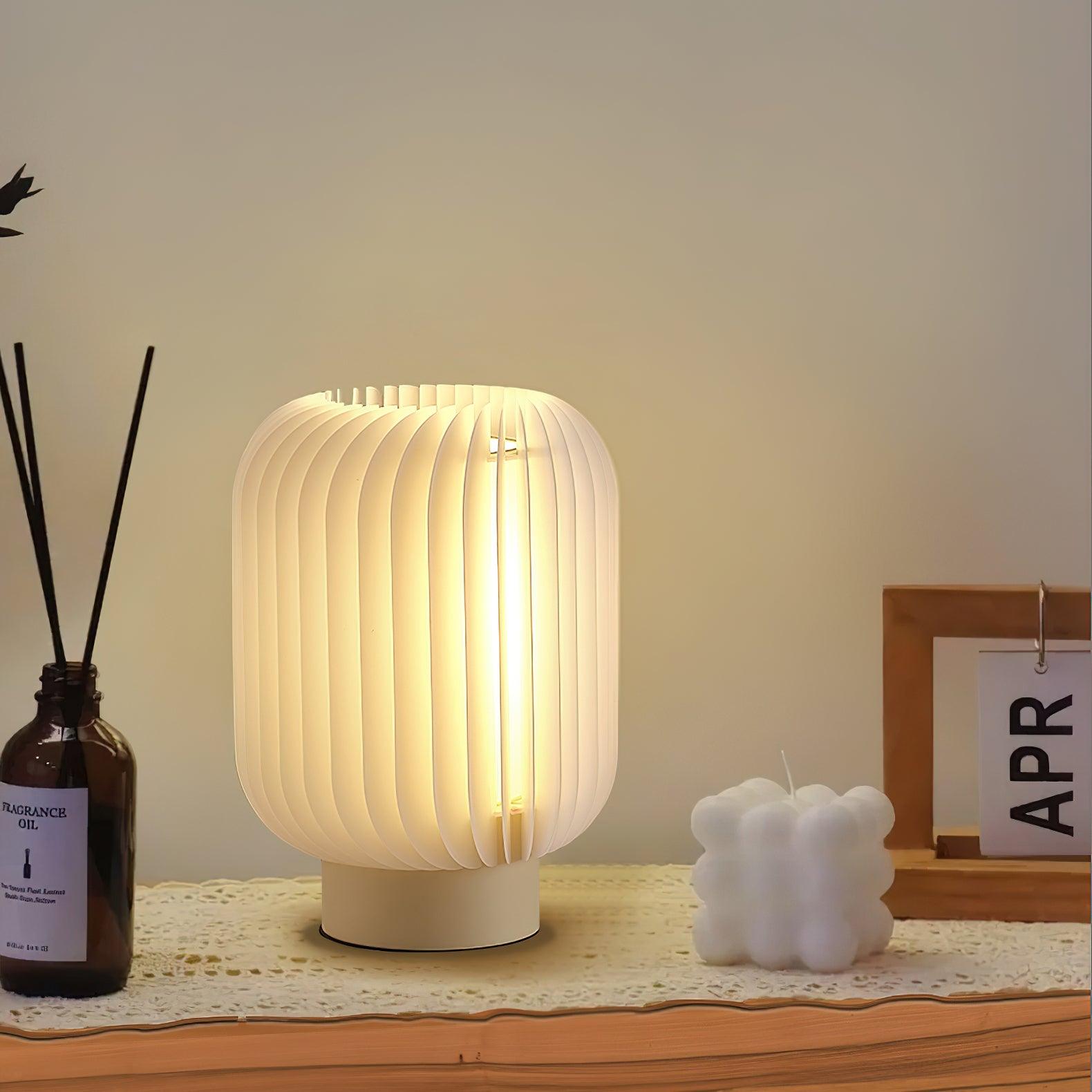 Modern Pleated Fabric Shade Table Lamp with Integrated LED for Bedside and Living Room