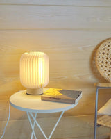 Modern Pleated Fabric Shade Table Lamp with Integrated LED for Bedside and Living Room