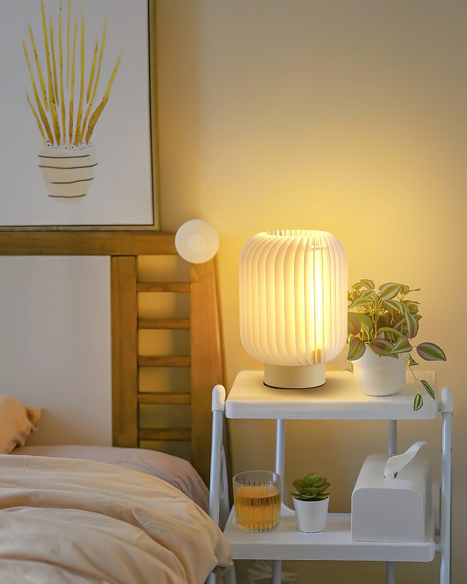 Modern Pleated Fabric Shade Table Lamp with Integrated LED for Bedside and Living Room