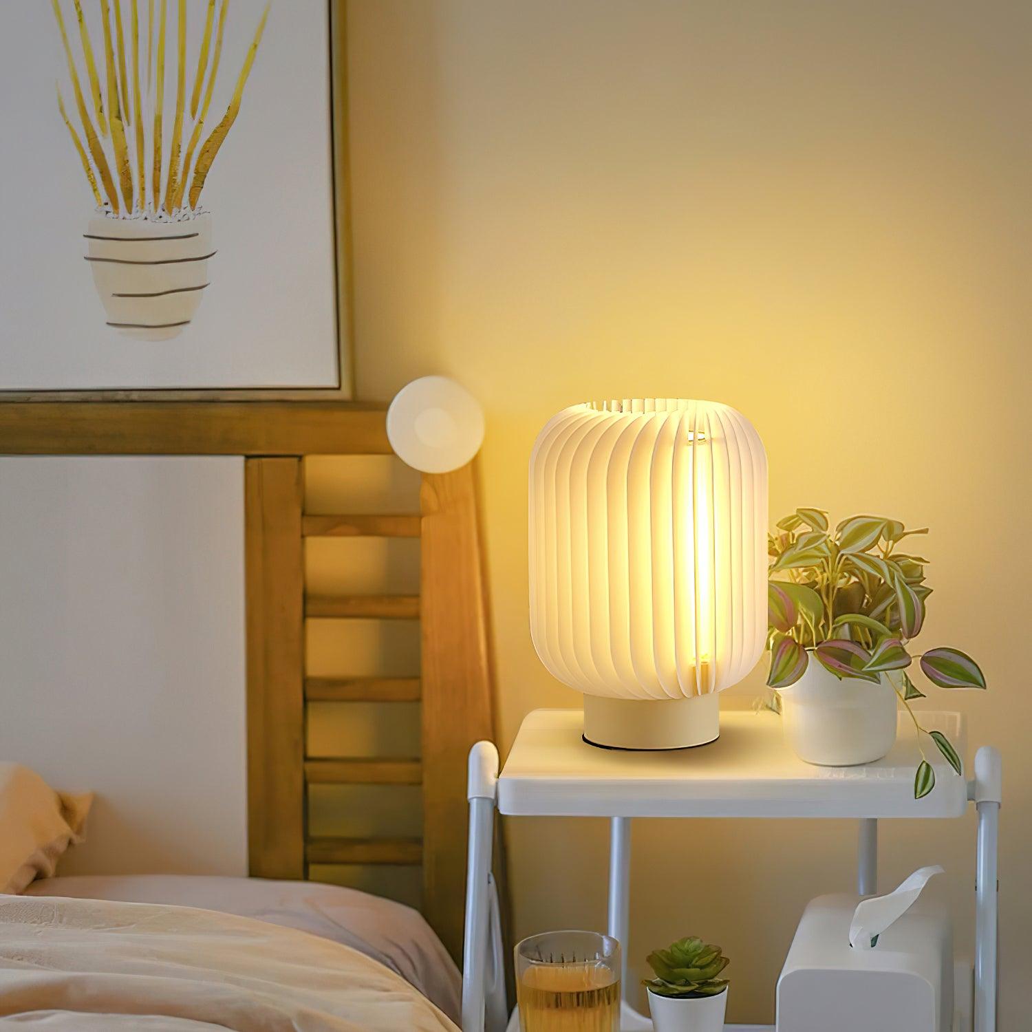 Modern Pleated Fabric Shade Table Lamp with Integrated LED for Bedside and Living Room