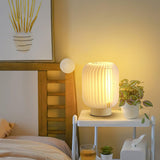 Modern Pleated Fabric Shade Table Lamp with Integrated LED for Bedside and Living Room