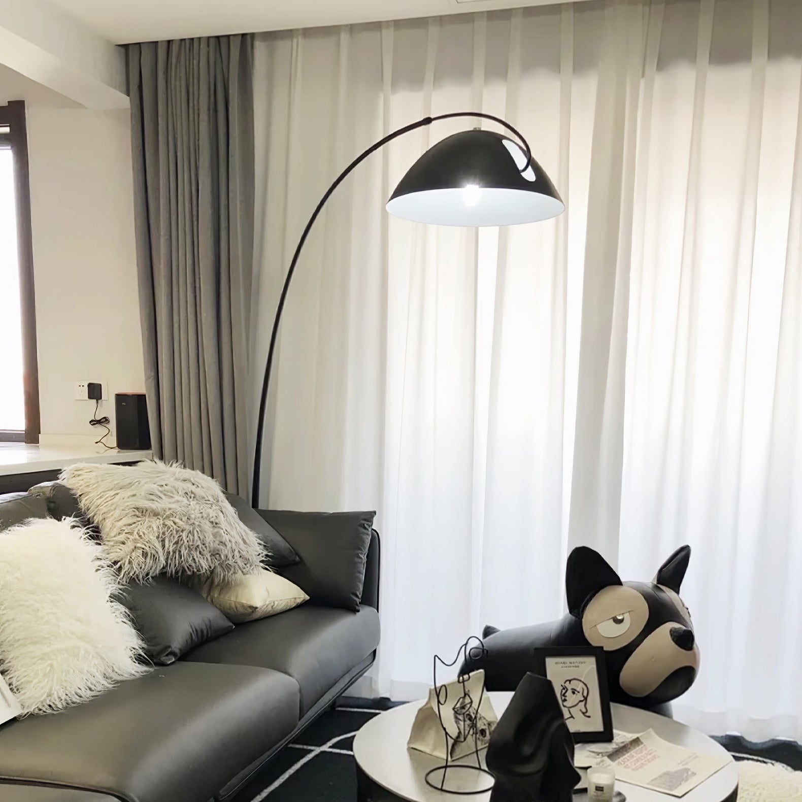 Modern Scandinavian Verse Arc Floor Lamp with Adjustable Swivel Shade for Living Room