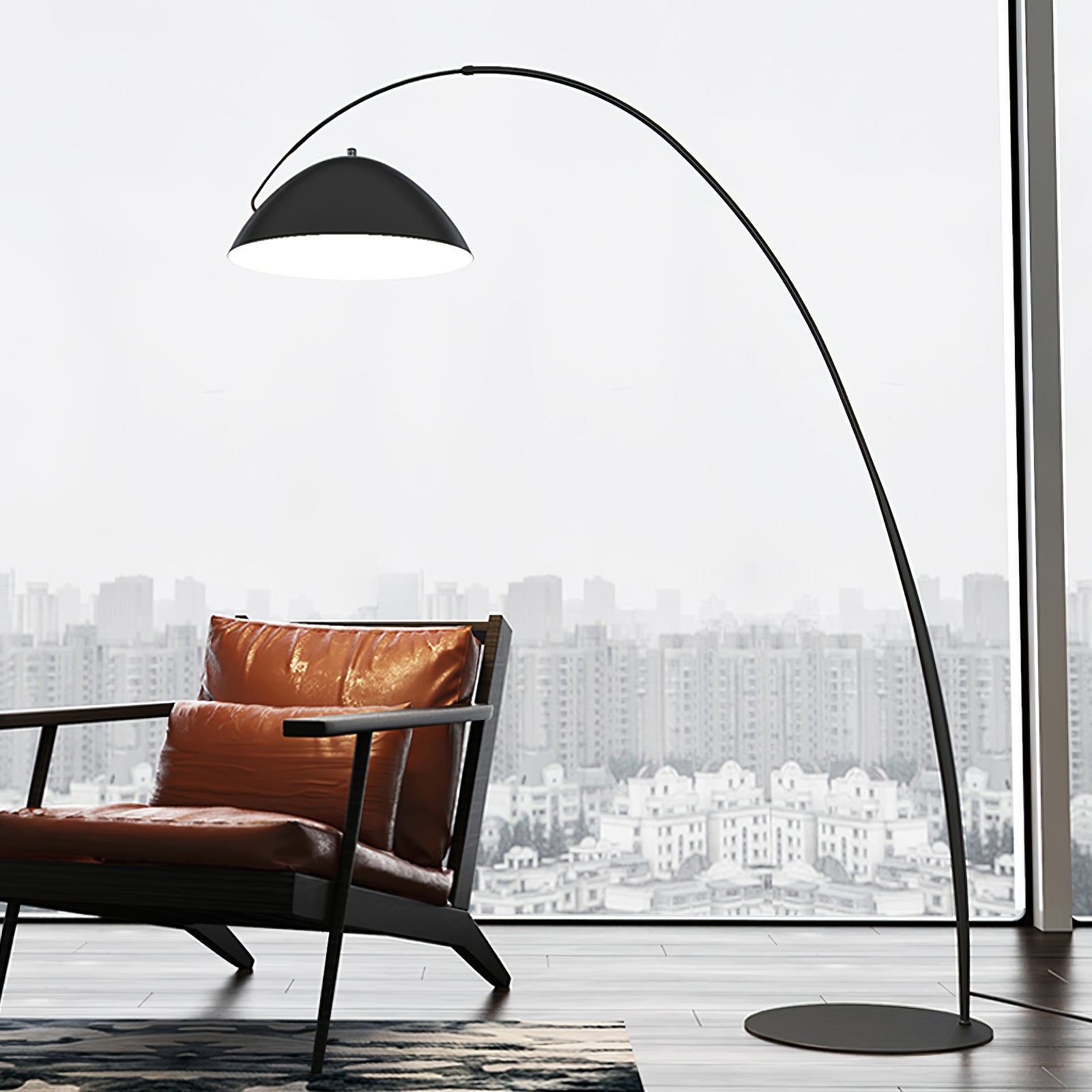 Modern Scandinavian Verse Arc Floor Lamp with Adjustable Swivel Shade for Living Room