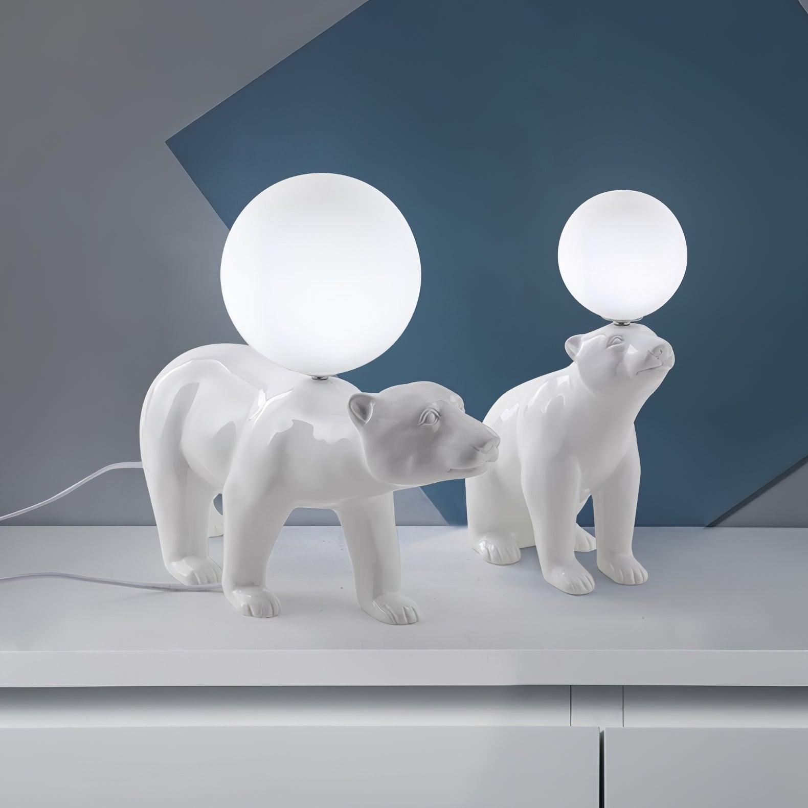 Modern Resin Polar Bear Table Lamp with Glass Globe for Bedroom and Nursery Lighting