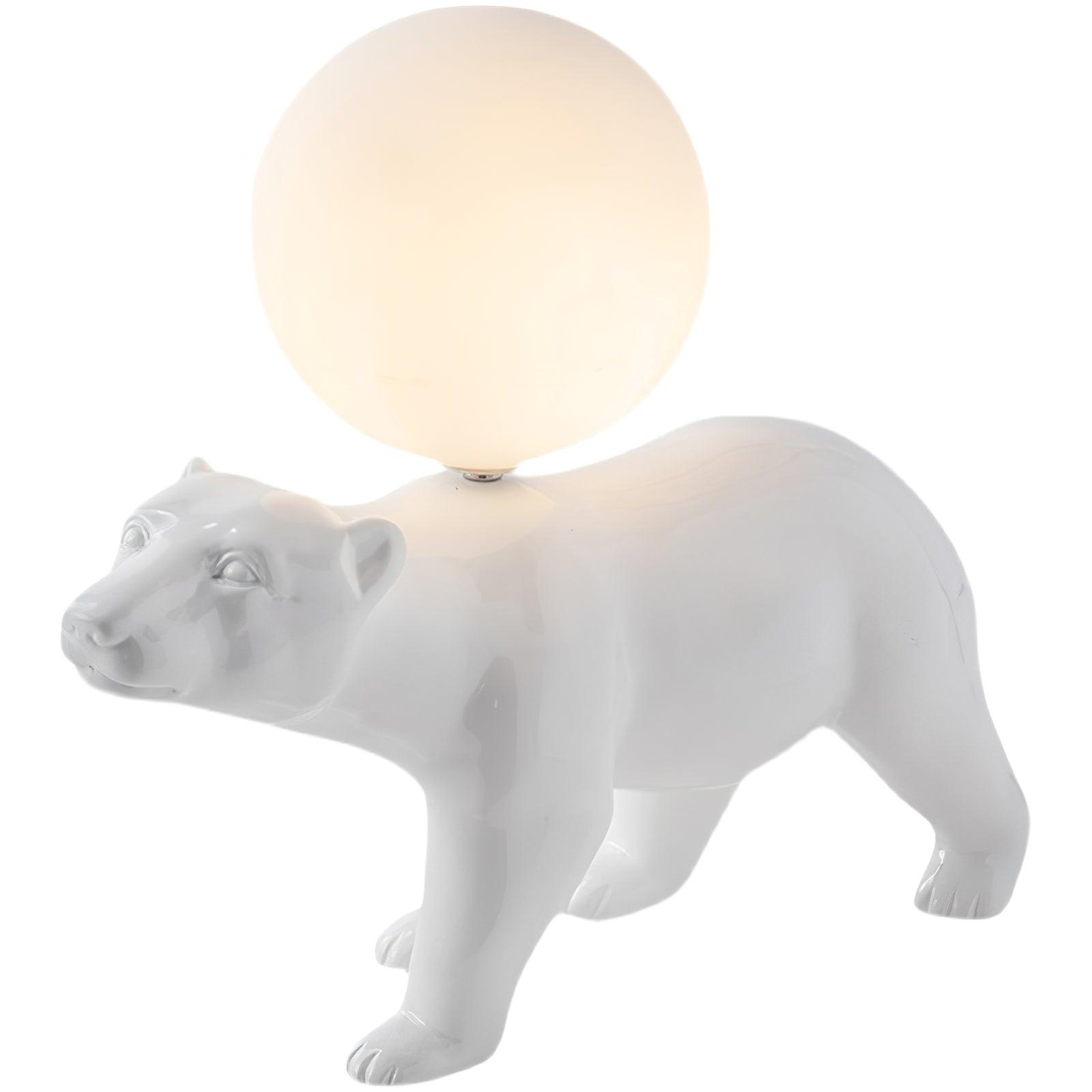Modern Resin Polar Bear Table Lamp with Glass Globe for Bedroom and Nursery Lighting